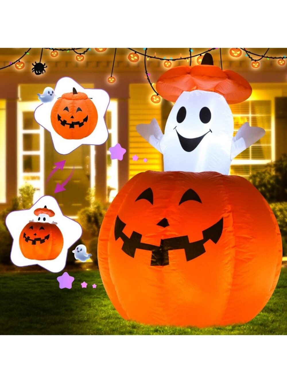 4FT Inflatable Halloween Ghost Pumpkin Decoration with LED Lights - Spooky Fun!